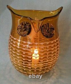 Vintage Murano Style Amber Art Glass Owl Vase