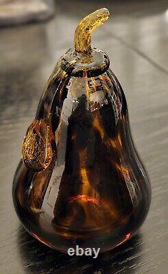 Vintage Murano Style Amber Blown Glass Art Pear 7 1/4