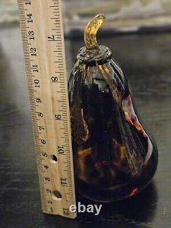 Vintage Murano Style Amber Blown Glass Art Pear 7 1/4