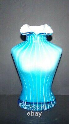 Vintage Murano Style, Art Glass, Aqua Blue & White Cased Female Torso Vase, Rare