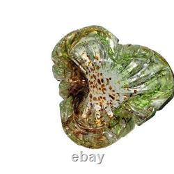 Vintage Murano Style Art Glass Bowl Green Amber Brown Speckled Decorative Dish