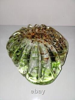 Vintage Murano Style Art Glass Bowl Green Amber Brown Speckled Decorative Dish