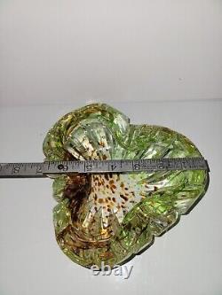 Vintage Murano Style Art Glass Bowl Green Amber Brown Speckled Decorative Dish