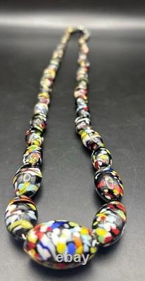 Vintage Murano Style Art Glass Confetti Bead Statement Necklace