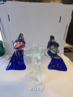 Vintage Murano Style Art Glass Group of Perched Blue Birds