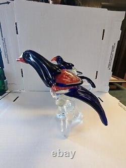 Vintage Murano Style Art Glass Group of Perched Blue Birds