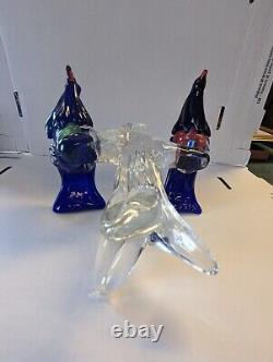 Vintage Murano Style Art Glass Group of Perched Blue Birds