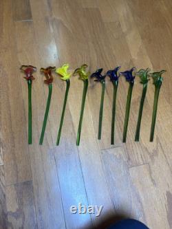 Vintage Murano Style Art Glass Long Stem Flowers 11 -12