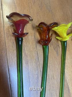 Vintage Murano Style Art Glass Long Stem Flowers 11 -12