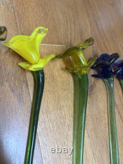 Vintage Murano Style Art Glass Long Stem Flowers 11 -12