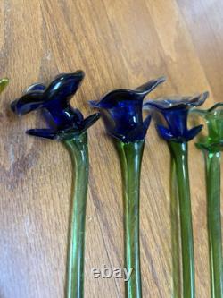Vintage Murano Style Art Glass Long Stem Flowers 11 -12