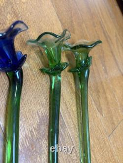 Vintage Murano Style Art Glass Long Stem Flowers 11 -12