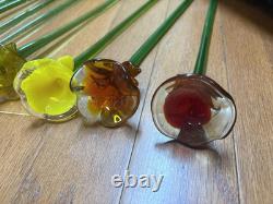 Vintage Murano Style Art Glass Long Stem Flowers 11 -12