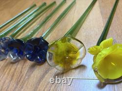 Vintage Murano Style Art Glass Long Stem Flowers 11 -12