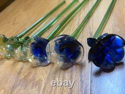 Vintage Murano Style Art Glass Long Stem Flowers 11 -12