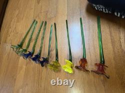 Vintage Murano Style Art Glass Long Stem Flowers 11 -12