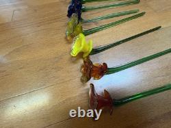 Vintage Murano Style Art Glass Long Stem Flowers 11 -12