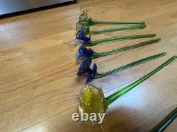 Vintage Murano Style Art Glass Long Stem Flowers 11 -12