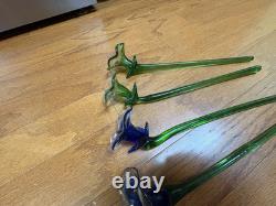 Vintage Murano Style Art Glass Long Stem Flowers 11 -12