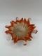 Vintage Murano Style Art Glass Ruffled Bowl Orange Red Latticino Zanfirico Dish