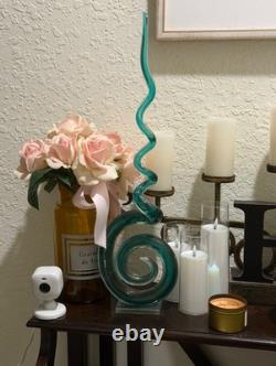 Vintage Murano Style Art Glass Sculpture Green Swirl 16inches