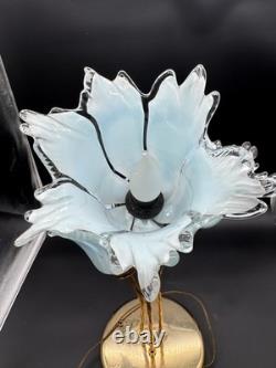 Vintage Murano Style Art Glass Tulip Lamp 3 Light Blue Brass Hollywood Regency