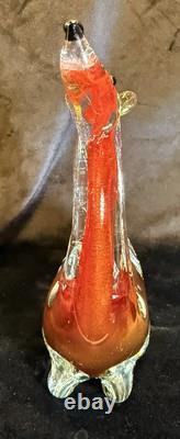 Vintage Murano Style Art Glass Two Hump Camel Sculpture Clear & Orange Colored