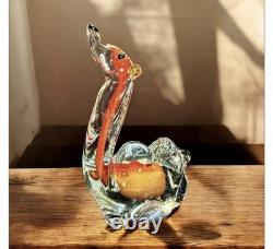 Vintage Murano Style Art Glass Two Hump Camel Sculpture Clear & Orange Colored