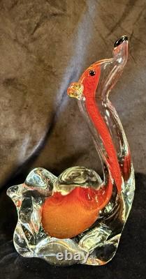 Vintage Murano Style Art Glass Two Hump Camel Sculpture Clear & Orange Colored