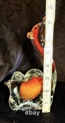 Vintage Murano Style Art Glass Two Hump Camel Sculpture Clear & Orange Colored