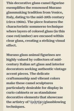 Vintage Murano Style Art Glass Two Hump Camel Sculpture Clear & Orange Colored