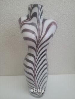 Vintage Murano Style Art Glass White withBrown Zebra Womans Bust Large Glass Vase