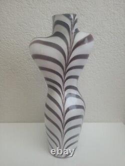 Vintage Murano Style Art Glass White withBrown Zebra Womans Bust Large Glass Vase