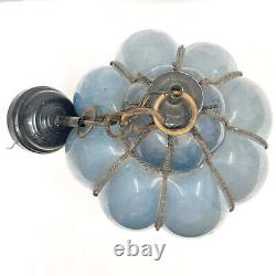 Vintage Murano Style Blue Blown Glass Cage Pendant Light