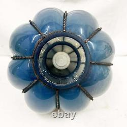 Vintage Murano Style Blue Blown Glass Cage Pendant Light