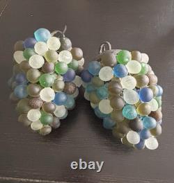 Vintage Murano Style Frosted Glass Grape Cluster Pair Lamp Bases Decor Piece