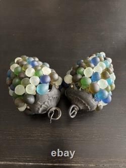 Vintage Murano Style Frosted Glass Grape Cluster Pair Lamp Bases Decor Piece