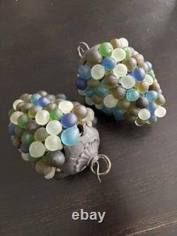 Vintage Murano Style Frosted Glass Grape Cluster Pair Lamp Bases Decor Piece