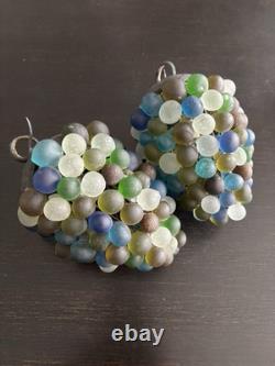 Vintage Murano Style Frosted Glass Grape Cluster Pair Lamp Bases Decor Piece