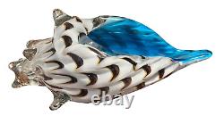 Vintage Murano Style Glass Conch Shell Hand Crafted Blue Accent 11