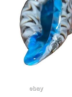 Vintage Murano Style Glass Conch Shell Hand Crafted Blue Accent 11