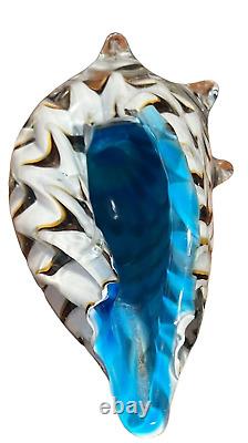 Vintage Murano Style Glass Conch Shell Hand Crafted Blue Accent 11