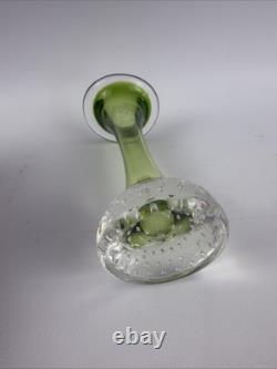 Vintage Murano Style Green Hand Blown Art Glass Bud Vase Twisted Rim 6.5