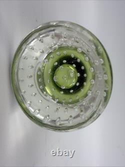 Vintage Murano Style Green Hand Blown Art Glass Bud Vase Twisted Rim 6.5