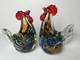 Vintage Murano Style Hand Blown Art Glass Rooster Figurine 7in Heavy Set of 2