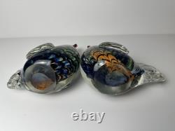 Vintage Murano Style Hand Blown Art Glass Rooster Figurine 7in Heavy Set of 2