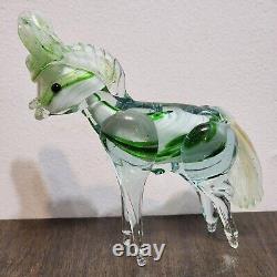 Vintage Murano Style Hand Blown Glass 6.5 Green/Clear Donkey/Mule Figurine READ