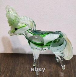 Vintage Murano Style Hand Blown Glass 6.5 Green/Clear Donkey/Mule Figurine READ