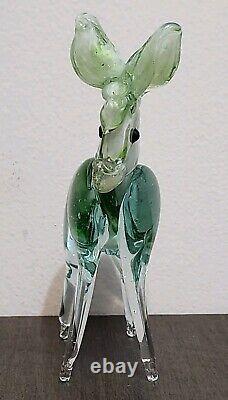 Vintage Murano Style Hand Blown Glass 6.5 Green/Clear Donkey/Mule Figurine READ