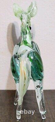 Vintage Murano Style Hand Blown Glass 6.5 Green/Clear Donkey/Mule Figurine READ